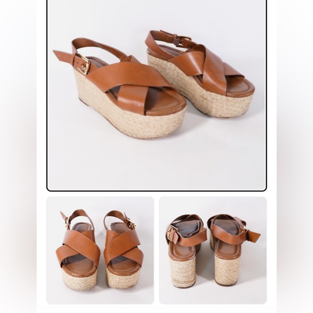 MICHAEL KORS brown / tan Leather Wedge Sandals